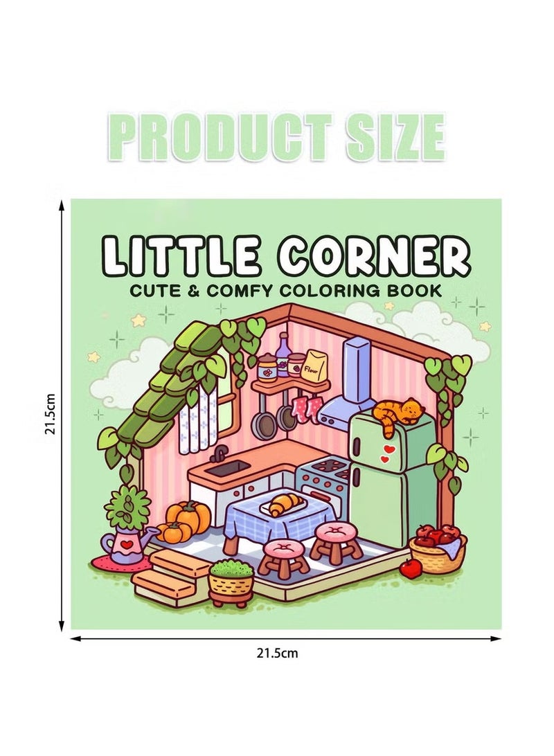 Little Corner: A Stress-Relief Coloring Book for Adults & Teens, Cute & Cozy Daily Activities, Mindfulness Illustrations, Relaxing Anti-Anxiety Art Therapy, 40 Hand Drawn Pages Ready for Coloring (Multicolour) - view 2